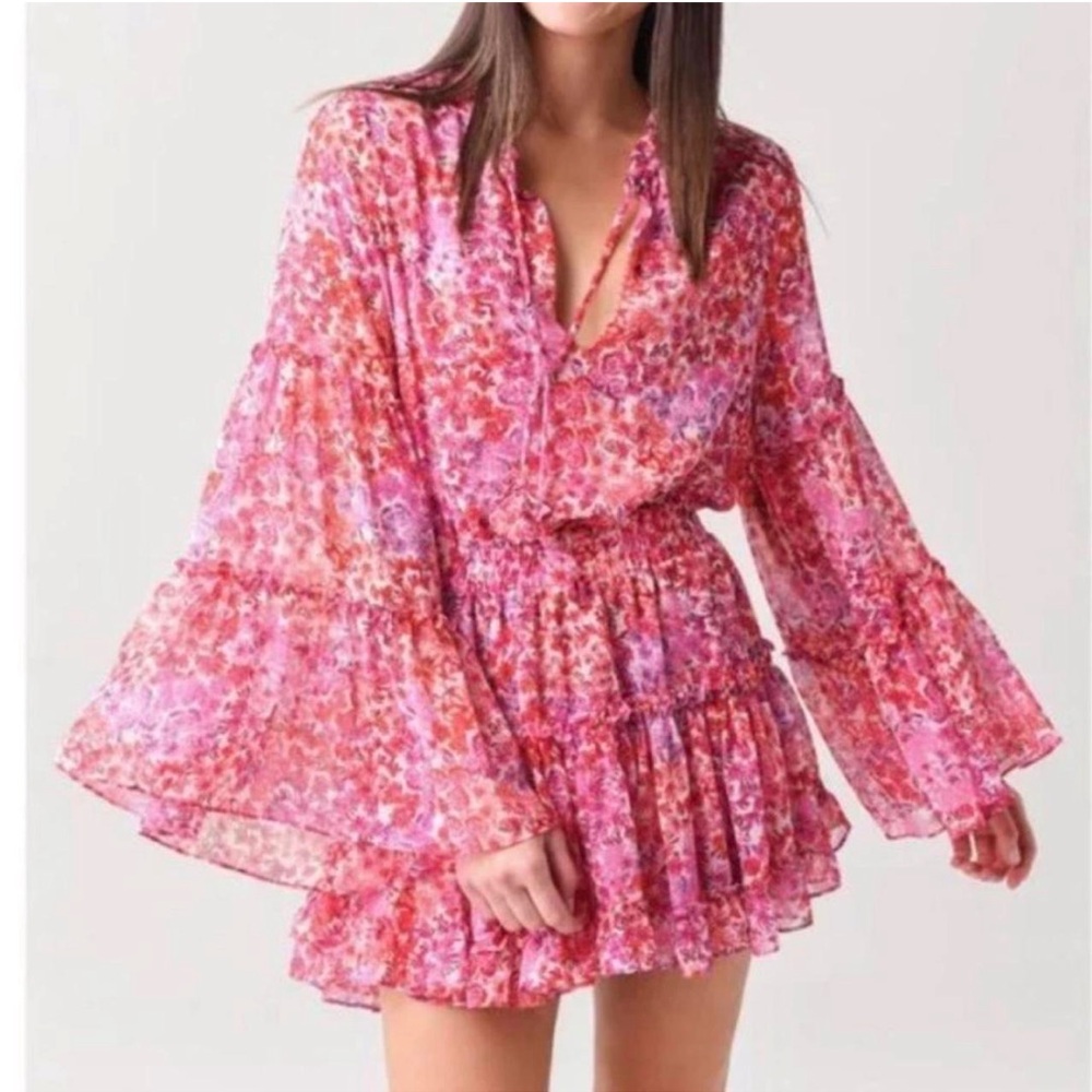 Like New Misa Leeva Floral Long Sleeve Mini Dress Size L